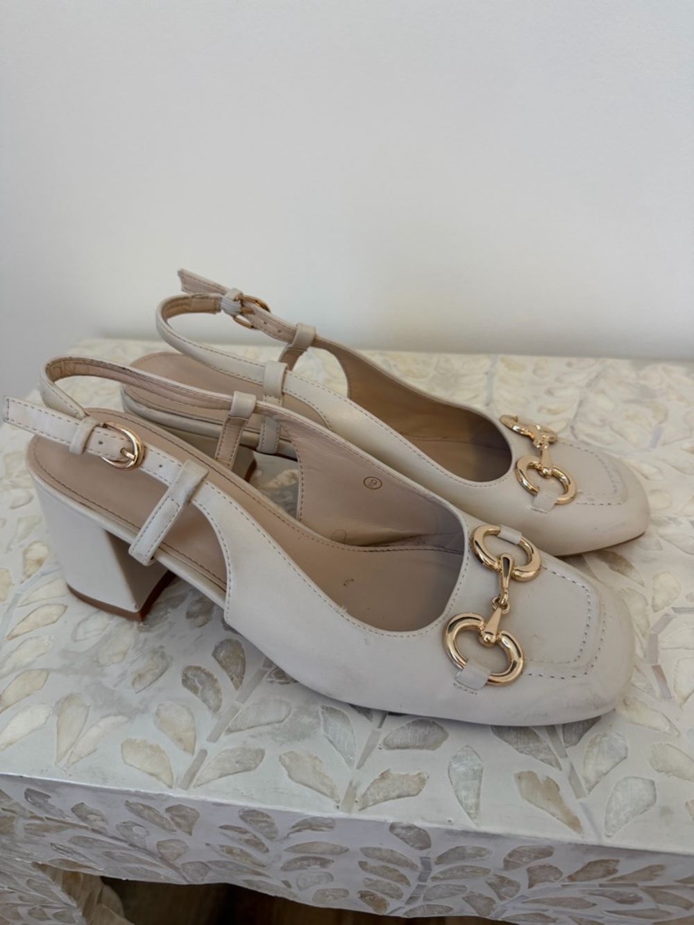 Horsebit Slingback Block Heels Closed Square Toe